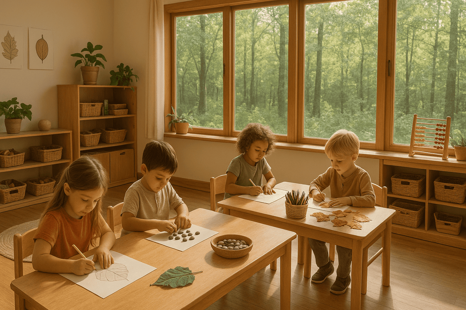 Stumilowy System Rozwoju Dziecka 2 Dzieci samodzielnie pracują przy stoliku w przedszkolu